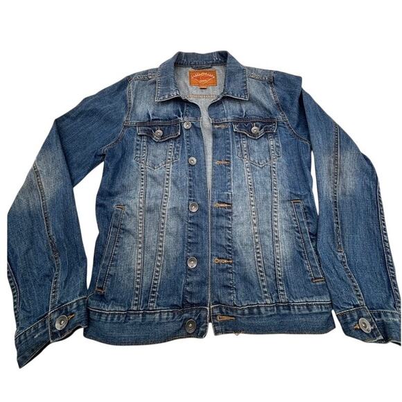 Red Camel Men's Distressed Denim Trucker Jacket - Size M - Faded Jean Jacket - Picture 1 of 11